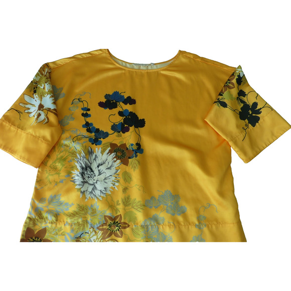 Soft Surroundings Floral Blouse Women's M Yellow Kimono Sleeve Top Silky Boho - Picture 1 of 8